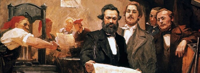 Marx, Engels, Wolff and others with typesetters at the editorial office of 'Neue Rheinische Zeitung'