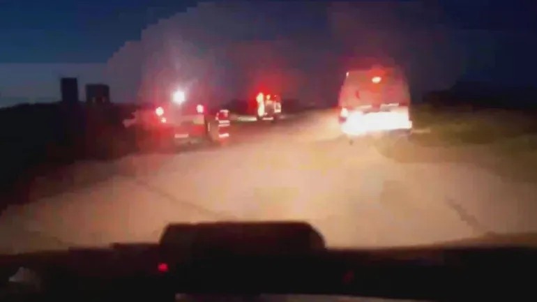 Video footage shows injured medical team turning on emergency lights and wearing reflective rescue uniforms