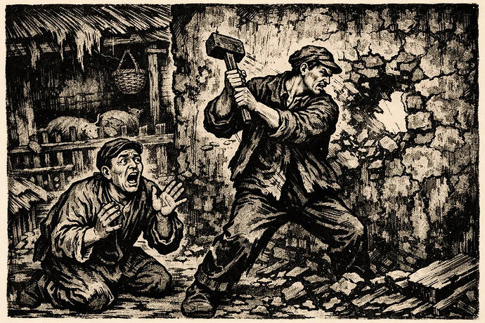 The "Fool" smashing the wall and the terrified "Servant" | 690x460