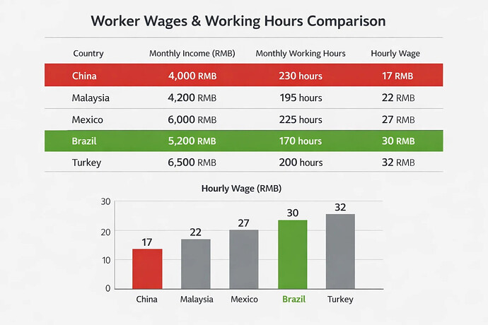 Comparison of wages for workers in China, Malaysia, Mexico, Brazil, and Turkey | 690x460