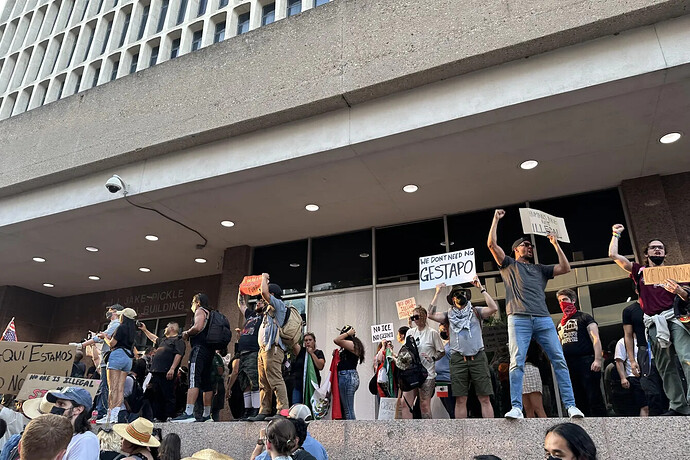 June 9, downtown San Francisco, protesters outside the ICE office and detention center on J.J. Pickle Federal Building. Photo from Reddit