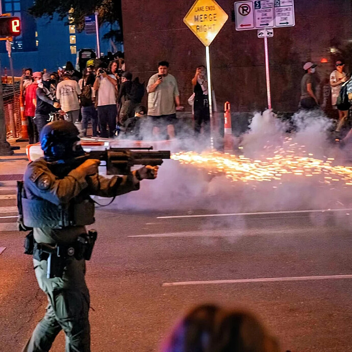 June 9, downtown Austin, Texas Department of Public Safety (DPS) directly fires tear gas canisters at protesters. According to mainstream media, Austin police have been prohibited from using tear gas since the May 2020 riots. Photo from Reddit